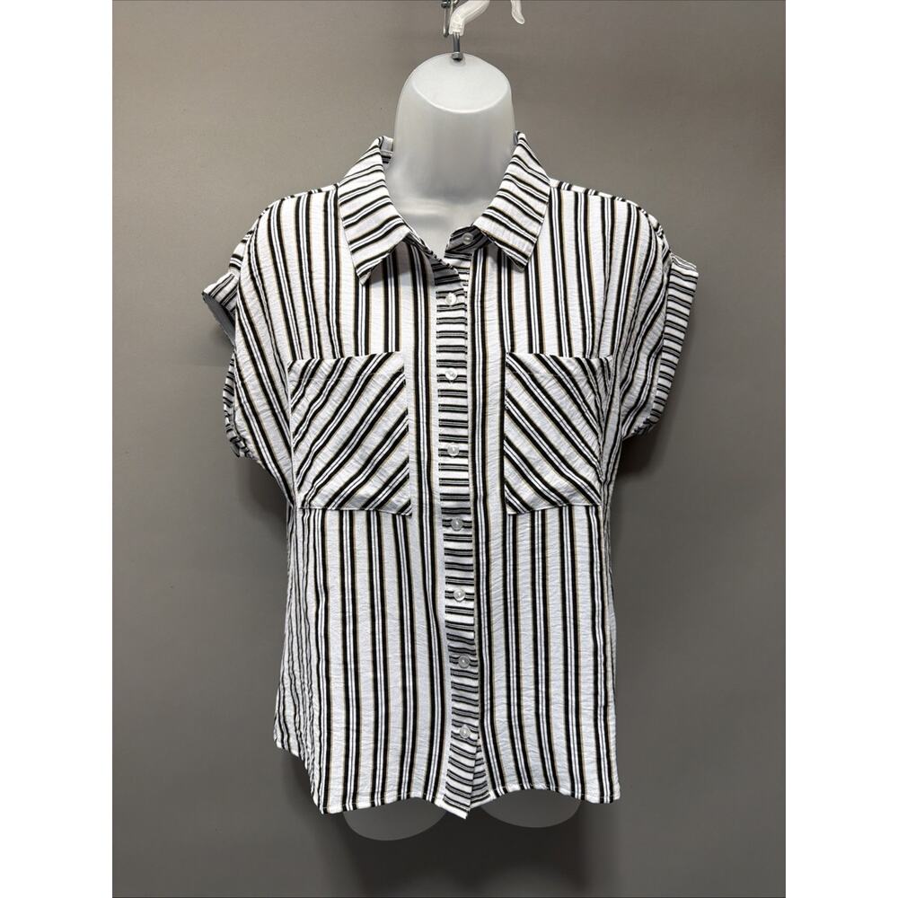 Elizabeth & Nicole Cap Sleeve Blouse Womens Small Button Down Career Casual